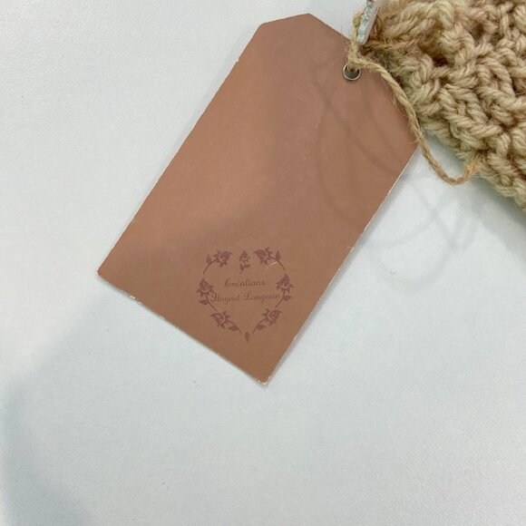 Handcrafted Crochet Beige Headband With Lace Bow & Button Accent - Picture 4 of 7